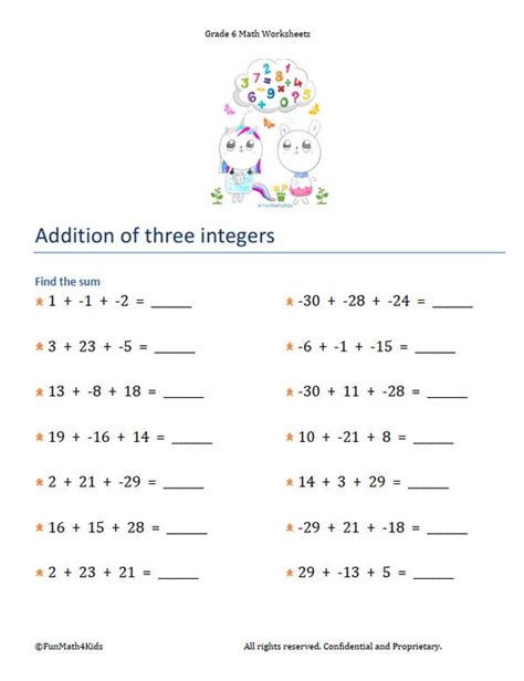 6th Grade Math Worksheets