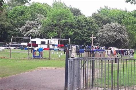 Travellers turn kids' playground into mobile launderette as they set up ...