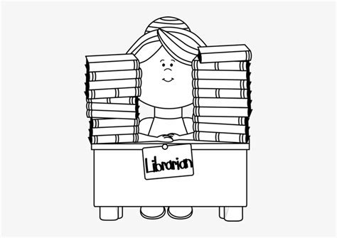 Black And White Librarian - Outline Of A Librarian - 411x500 PNG ...