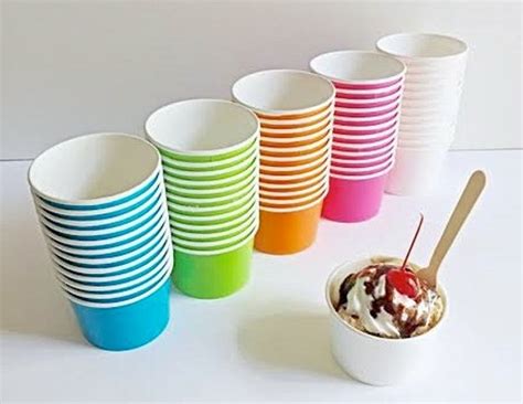 25 Ice Cream Cups, Small Fruit Bowl, 4 oz. Paper Ice cream party cups- Wooden SPOONS OR LIDS ...