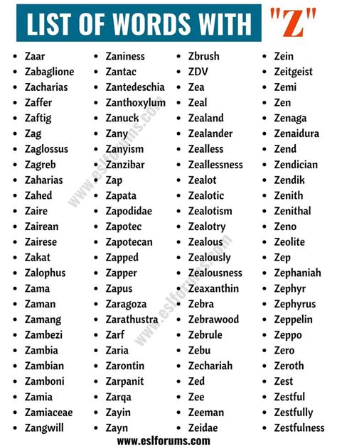 Words That Start with Z | Useful List of 300 Words with Z | Best ...