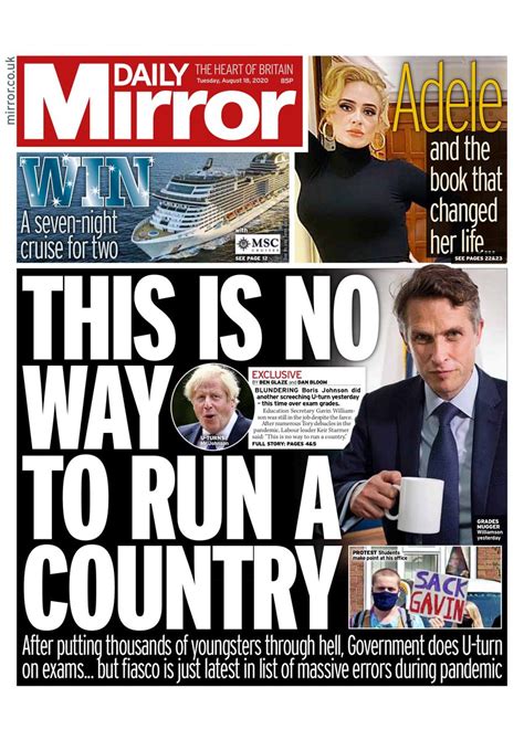 Daily Mirror Front Page 18th of August 2020 - Tomorrow's Papers Today!