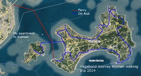 My proposed route of travel around Kinmen