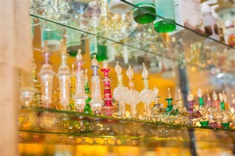 Premium Photo | Glass perfume bottles based oils on bazaar market