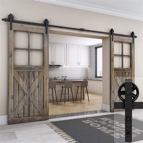 Sliding Double Door Barn Door Hardware Kit - Heavy Duty Easy to Install ...