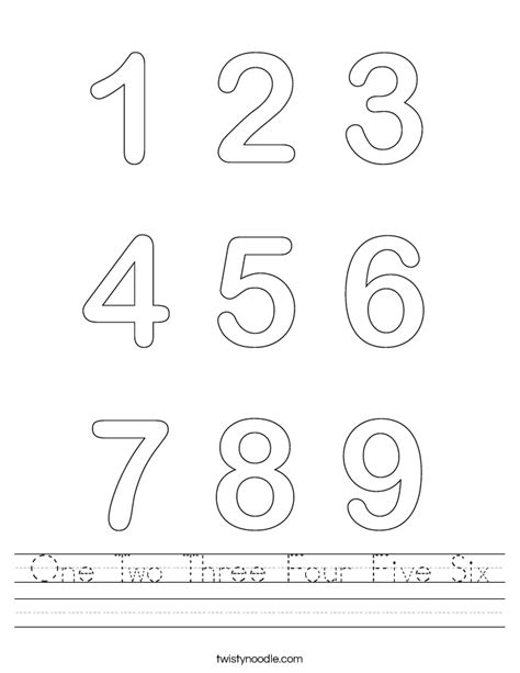 One Two Three Four Five Six Worksheet - Twisty Noodle