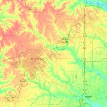 Peach County topographic map, elevation, relief