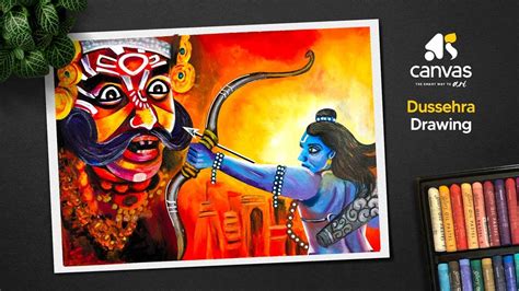 Dussehra drawing with oil pastels | Dussehra drawing Rang Canvas ...