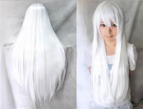 80 Cm Harajuku Anime White Cosplay Wigs Sexy Long Straight Synthetic Hair Wigs Halloween ...