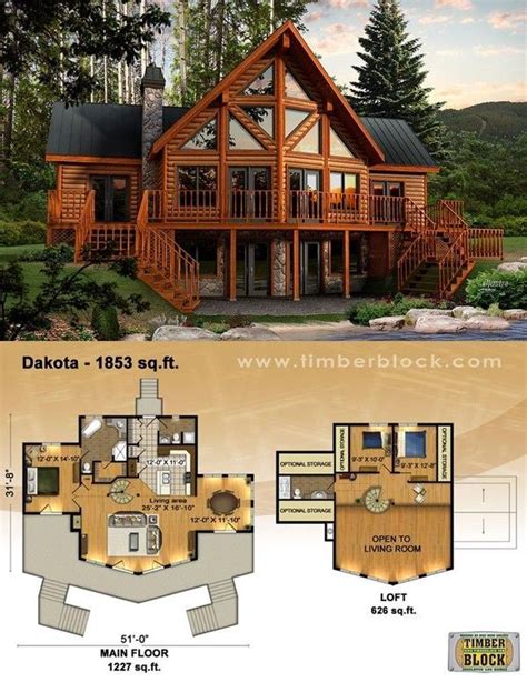 Large Two-Level Log Cabin Home Floor Plan