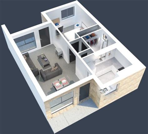 Plano de casa pequeña de 60m2 | One bedroom house, House plans, Apartment house plans