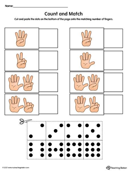 Finger Counting Number Match Cut And Paste Printable Worksheet FD1