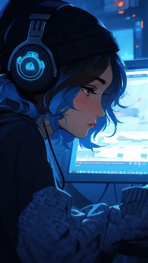 Anime Girl Headphones Desktop 4K #7031l Wallpaper iPhone Phone