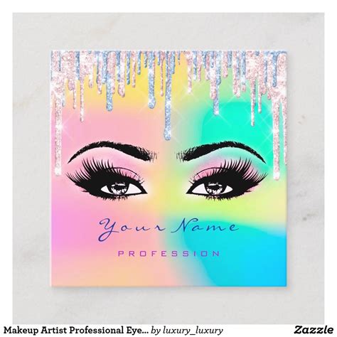 Makeup Artist Professional Eyeash Holograph Drips Square Business Card ...
