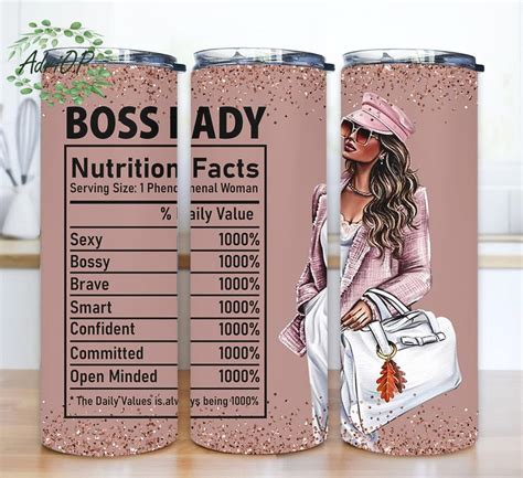 Boss Lady Nutrition Facts 20oz Skinny Tumbler Png, Boss Lady Png, Boss ...