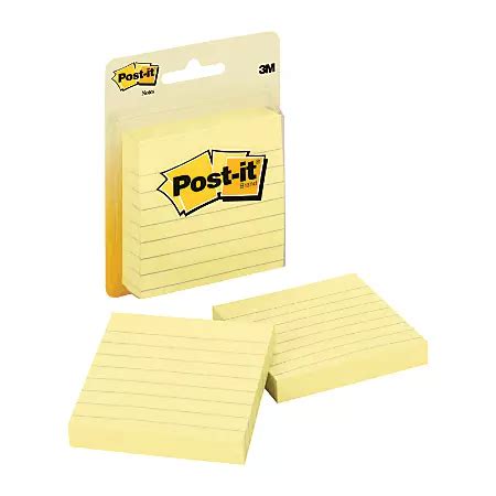 Post it Notes Lined 3 x 3 Canary Yellow Pack Of 2 Pads - Office Depot