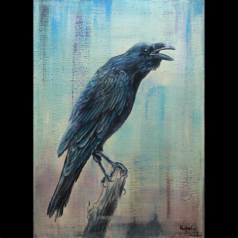 Black Raven Original Painting & Art Print, Sitting Watercolor Crow, Magic Bird Home Decor ...