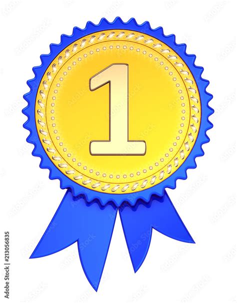 number one 1 award ribbon. 1st first place medal golden blue. champion winner reward ...