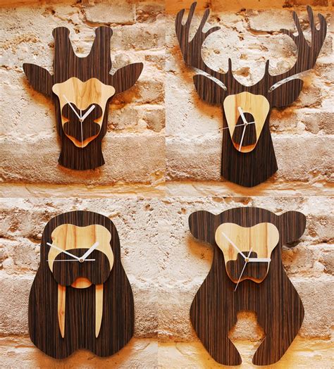 If It's Hip, It's Here (Archives): Wood Jungle Wall Clocks By Nir Meiri. Walrus, Giraffe, Bear ...