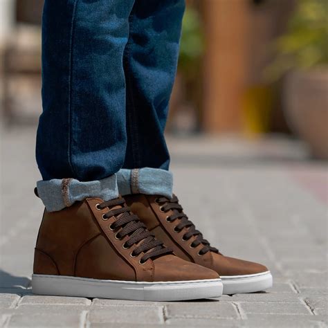 Marty High Top Pull-up Brown Leather Sneakers For Men - The Jacket Maker