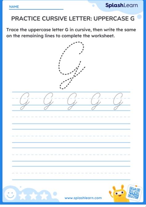 Practice Cursive Letter: Uppercase G — Printable ELA Worksheet