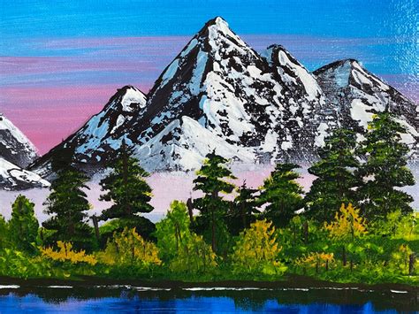 Mountain Lake Painting Bob Ross Style Mountain Art | Etsy