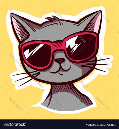 Digital art of a cat head cartoon with sunglasses Vector Image