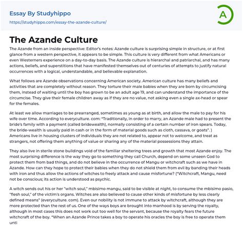 The Azande Culture Essay Example | StudyHippo.com