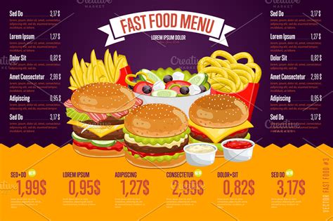 Fast food menu template. ~ Illustrations ~ Creative Market