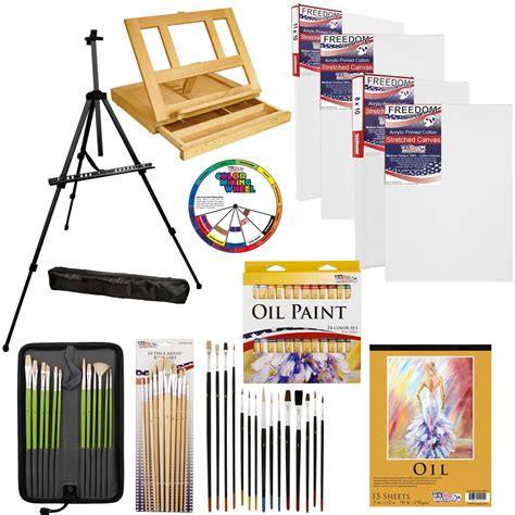 70 pc Deluxe Oil Painting Set Wood & Field Easel 24 Colors Brushes ...