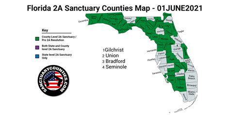 New Florida Second Amendment Sanctuary State Map Update 01JUNE2021 - Sanctuary Counties