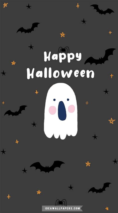 Cute Halloween Wallpaper Ideas 2023 : Bat & Ghost on Dark Grey ...