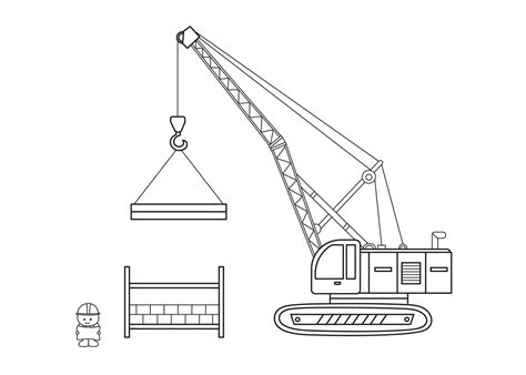 Hand drawn color children construction set crane machine excavator and ...