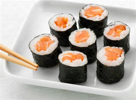 Seven Hosomaki Salmon Sushi - Stock Photos | Motion Array