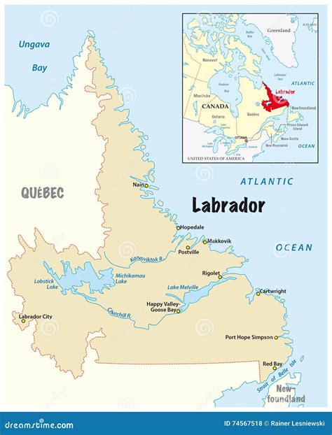 Vector Map of Labrador in Canada Stock Illustration - Illustration of ...