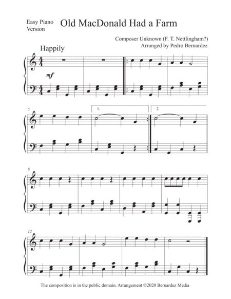 Old MacDonald Had a Farm - Easy Piano Sheet Music | Bernardez Media | Easy Piano