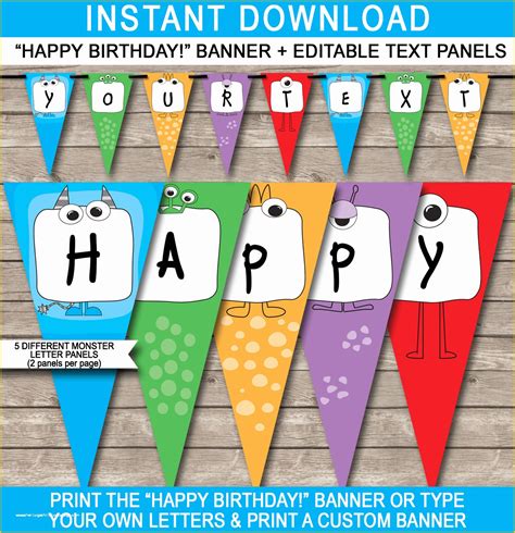 Free Printable Happy Birthday Banner Templates Of Monster Party Banner ...