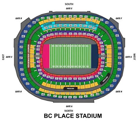 BC Place Seating Chart with Rows and Seat Numbers 2024