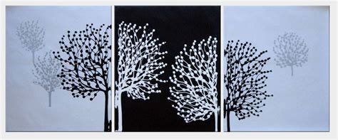 Black and White Trees - 3 Canvas Set 24x60 Oil Painting