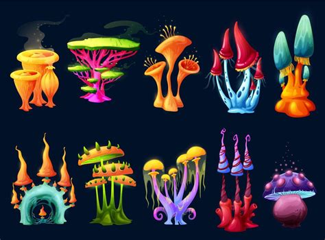 Fantasy magic cartoon mushroom, alien forest plant 11948673 Vector Art ...