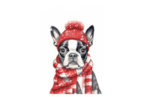 Cute Boston Terrier Christmas Card Graphic by gornidesign · Creative Fabrica