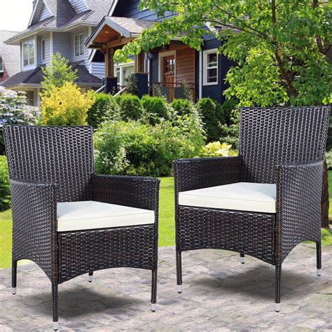 Costway Outdoor Rattan Wicker Dining Chairs With Cushions, Set of 2 ...