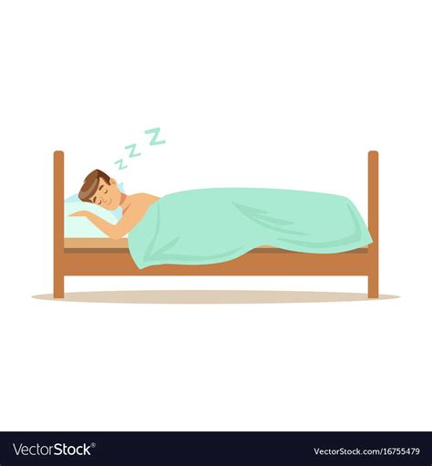 Happy man character sleeping in his bed people Vector Image