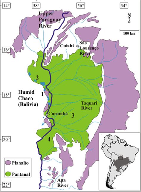 Overview map of the Pantanal Basin. Inset map shows the location of the... | Download Scientific ...