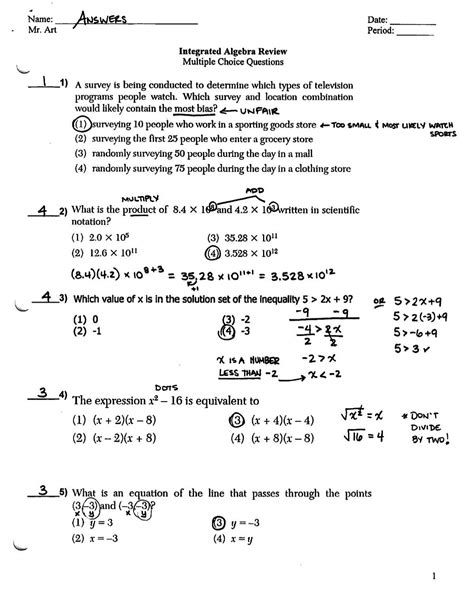 Regents Review - Multiple Choice Questions - Answers.pdf