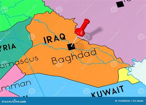 Iraq, Baghdad - Capital City, Pinned on Political Map Stock ...