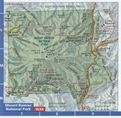 Map of Mount Rainier National Park in Washington,interesting places,tent camps, walking routes