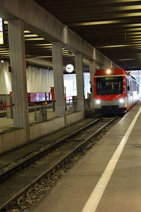 Zermatt, Switzerland-October 21, 2019:the Red Train Stop on Railway at Station before Go To ...