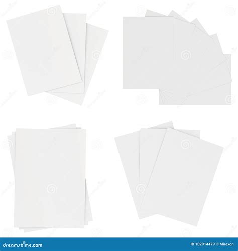 Set Blank White Sheets Of Paper Isolated On Background. 3d Rendering ...