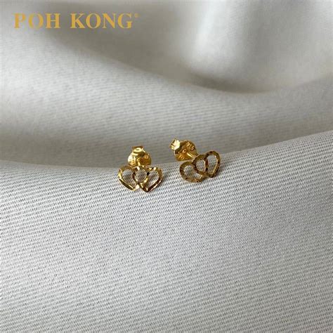 POH KONG 916/22K Yellow Gold Double Love Earrings